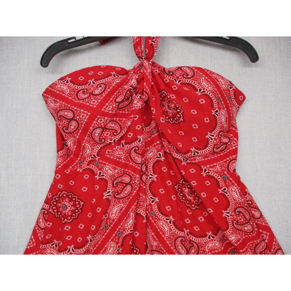 No Boundaries Red Paisley Y2K Boho Halter Bandana Top juniors Size XL 15 17 - Picture 3 of 11